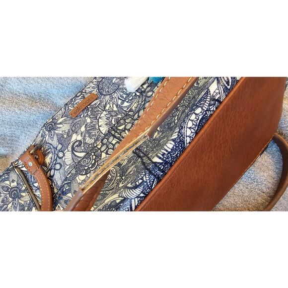 Sakroots Metro Tote Purse Coated Canvas Handbag Owl Charm Canvas Blue Desert - Picture 12 of 14